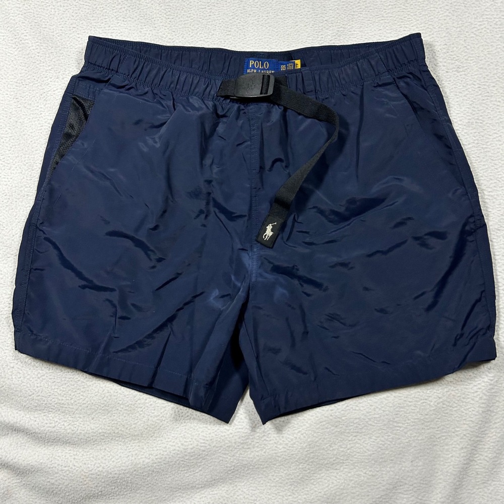 Polo Ralph Lauren Swim Trunks Mens XXL Navy Blue Belted Nylon Shorts Fading
